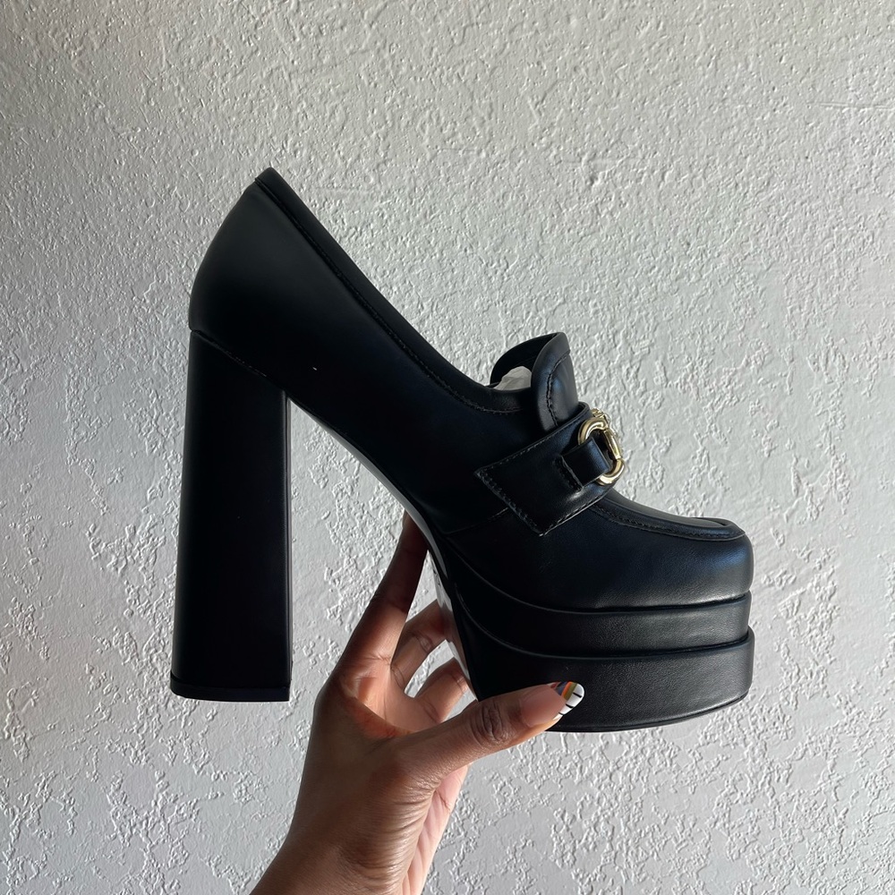 bratz horsebit diamante embellished chunky platform loafers